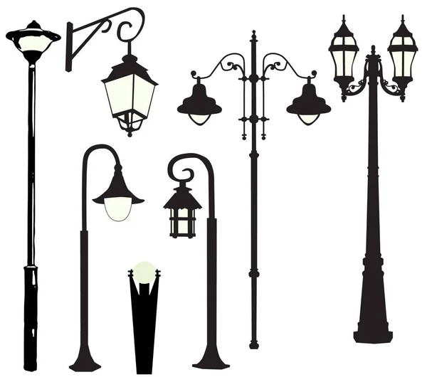 Vecteur Illustration Silhouette Lampadaires Brûlure — Image vectorielle