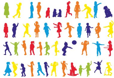 çok renkli çocuk siluetleri oynuyor