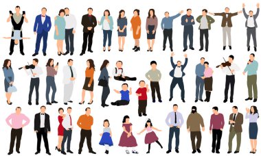 izole edilmiş, geniş bir izometrik insan koleksiyonu, düz stil