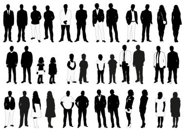 Siyah ve beyaz insanların vektör, izole, siluetleri