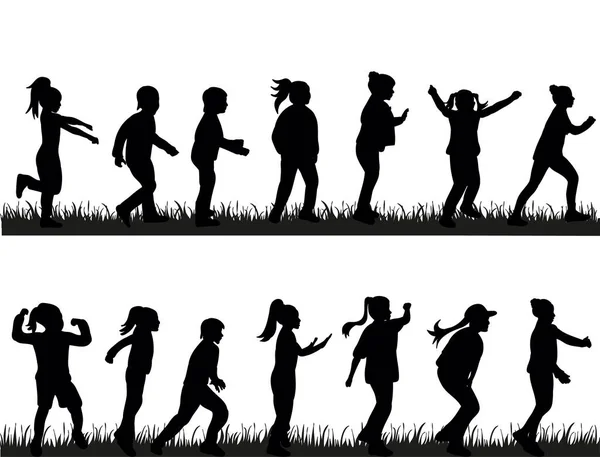 Vecteur Silhouette Des Enfants Silhouette Des Enfants Jeu Danse — Image vectorielle