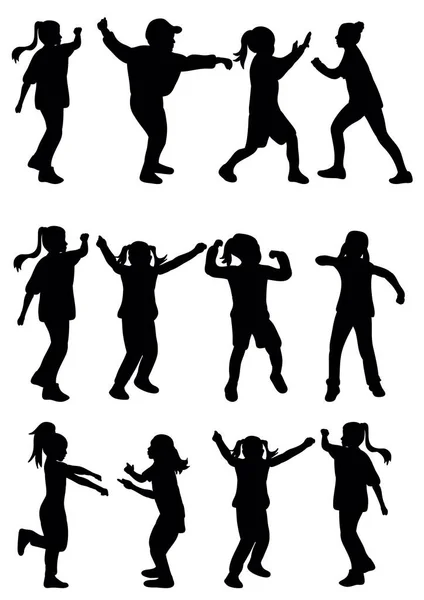 Silueta Los Niños Bailando Colección — Vector de stock