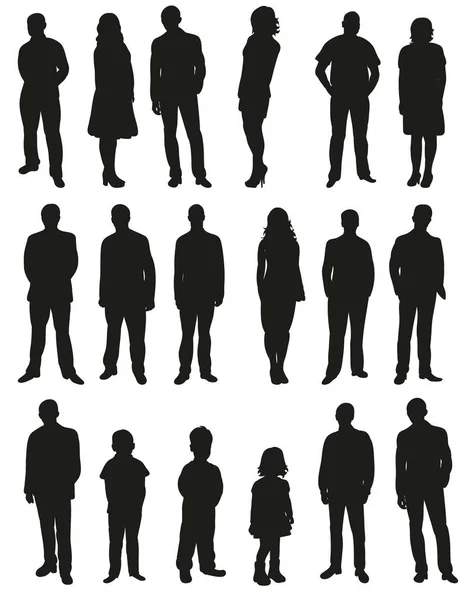 Vecteur Personnes Ensemble Silhouettes Noires — Image vectorielle