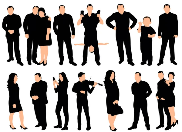 Vector Isolated Silhouette People Man Women Children Collection — Stock Vector