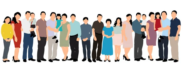 Silueta Personas Multitud Fondo Blanco Estilo Plano Familia — Vector de stock