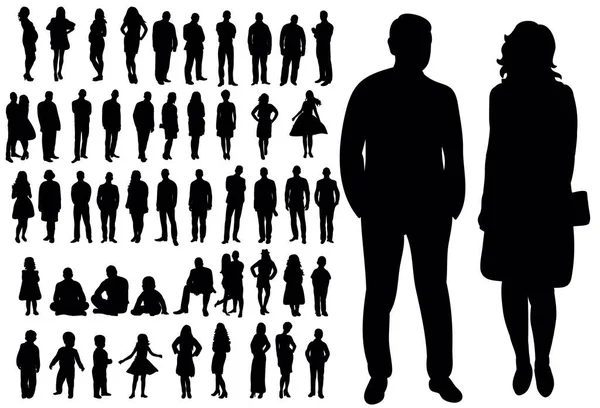 Ensemble Silhouettes Hommes Femmes Personnes Vecteurs Isolés — Image vectorielle
