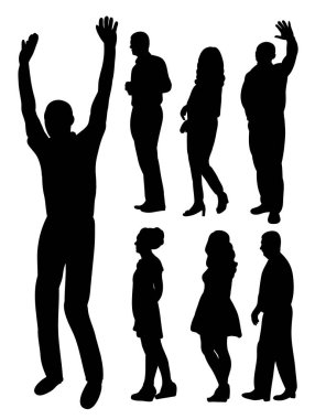 Vektör, izole edilmiş kız ve erkek silueti, hazır.