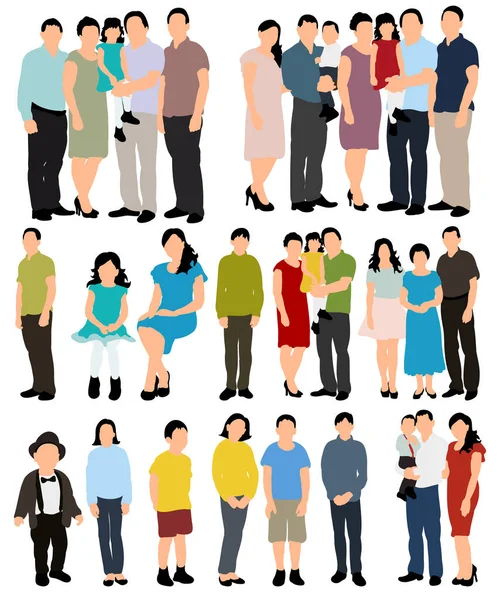 Silueta Personas Familia Colección Estilo Plano — Vector de stock