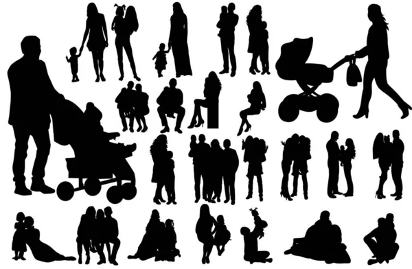Silhouette Famille Personnes Avec Enfants Collection — Image vectorielle