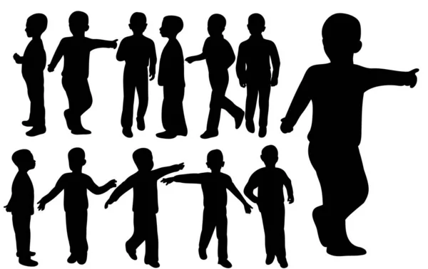 Vector Isolated Silhouette Children Boys Playing Collection — Stock Vector