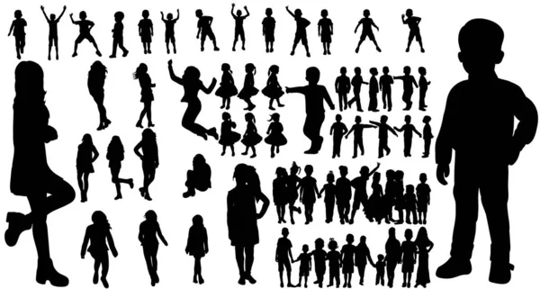 Vecteur Silhouette Isolée Enfants Ensemble Silhouettes Enfants Jouant — Image vectorielle