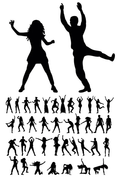 Vektor Isolierte Silhouettenmenschen Tanzen Sammeln Setzen Tanzen — Stockvektor