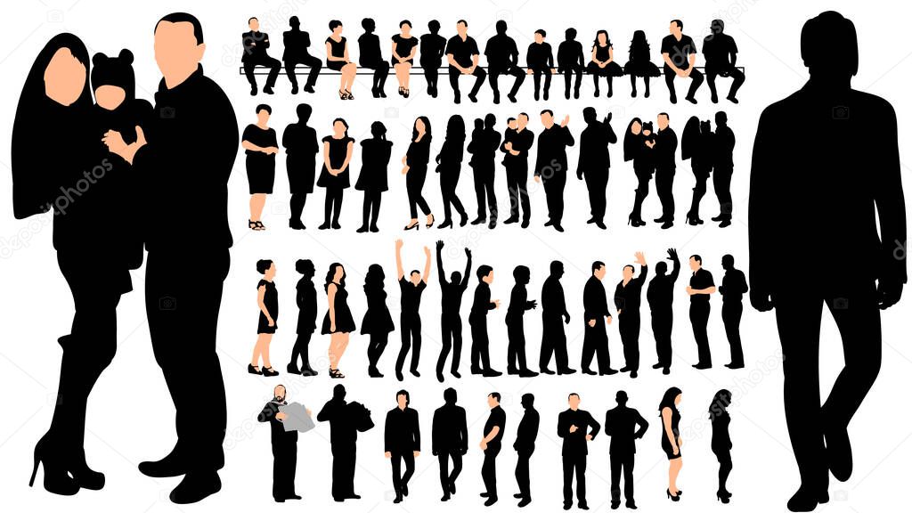 Vector, isolated silhouette people, set