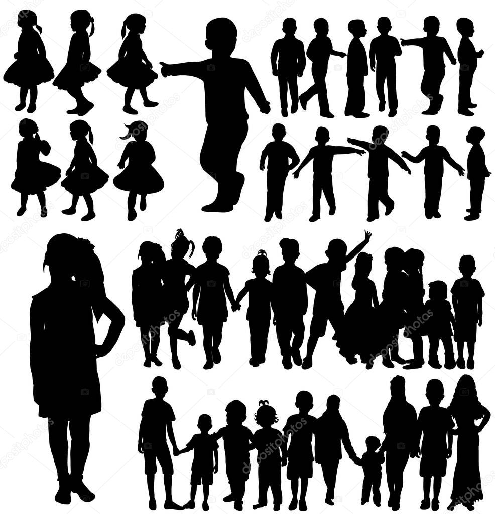 silhouette children, set, group