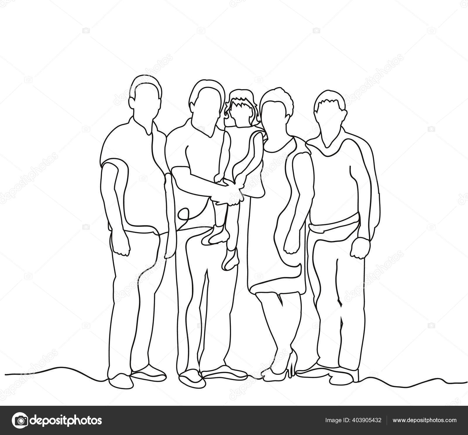 Happy Family Sketch Outlines Lines Stock Illustration by ©prinsprf