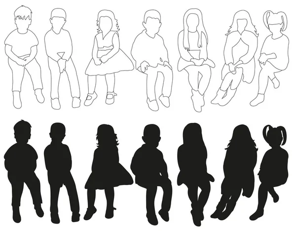 Isolated Collection Silhouettes Children Sitting — Stock Vector