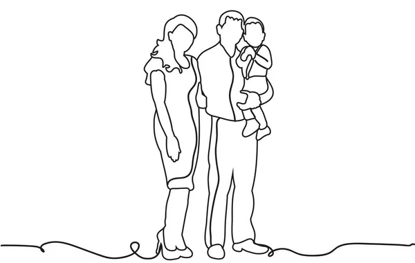 Vector Happy Family Sketch Outlines Lines — Stock Vector