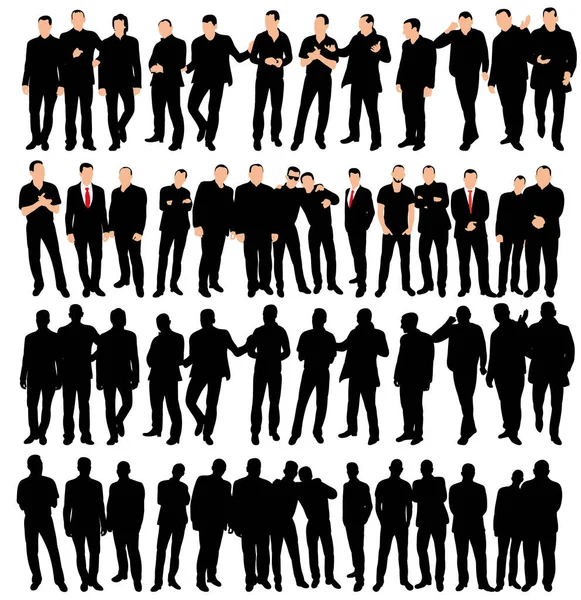 Collection Silhouettes Men Business Stand Sit — Stock Vector