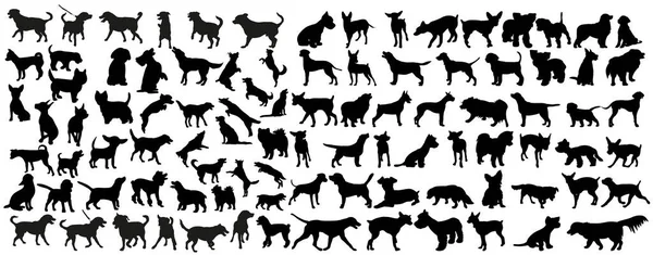 Vector Geïsoleerd Zwart Silhouet Van Een Hond Verzameling — Stockvector