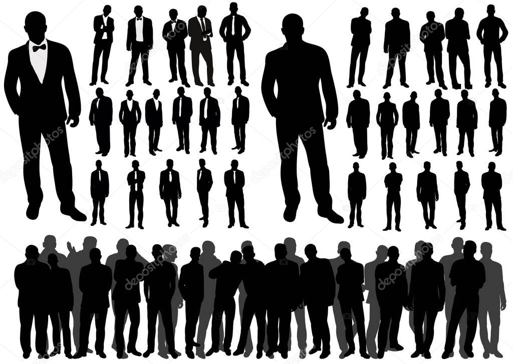 Vector, isolated silhouette of business man, collection