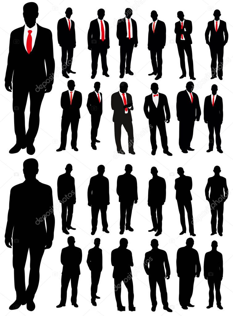 Vector, isolated, silhouette of man collection, set of silhouettes of business