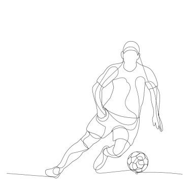 vektör, beyaz arkaplanda, bir futbolcunun sürekli çizdiği tek çizgi