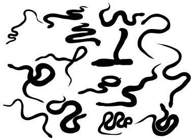 vektör, izole, sürünen yılan siluetleri kümesi