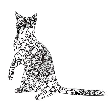 Zentangle siluet kedi deseni