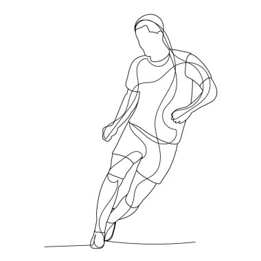 vektör, beyaz arkaplanda, koşan bir adamın sürekli çizdiği tek bir çizgi.
