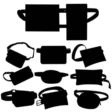 vektör, izole, siluet bel, kadın çantası, set