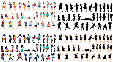  izole edilmiş çocuk siluetleri, izometrik çocuk koleksiyonu