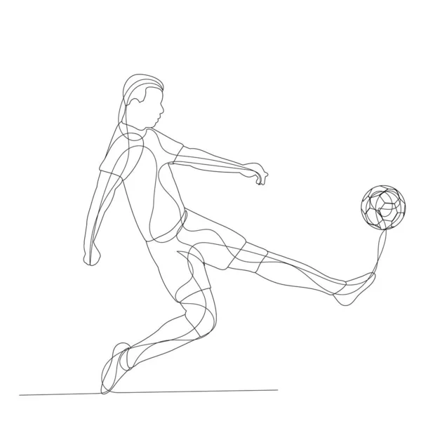 Bosquejo Jugador Fútbol Con Una Pelota — Vector de stock