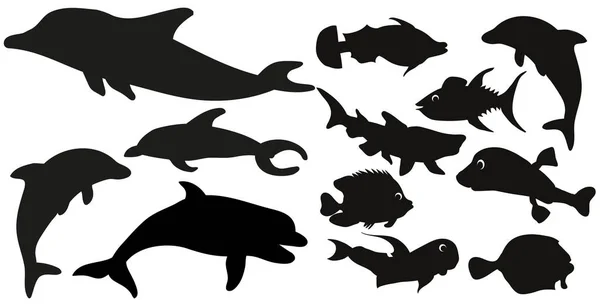 Silueta Vectorial Colección Peces — Vector de stock