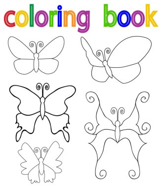 beyaz arkaplan, kitap boyama kelebeği, set