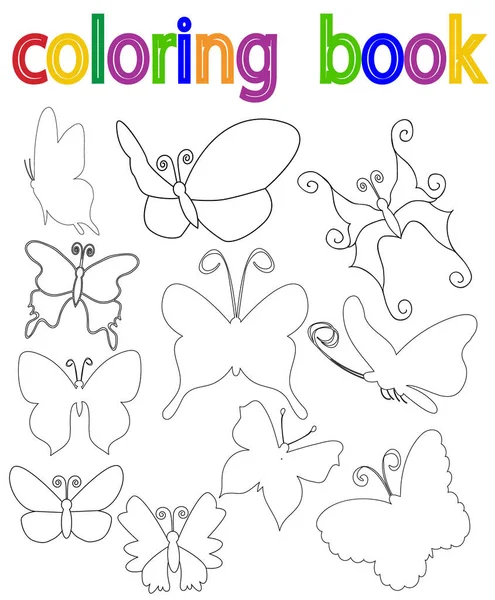 Vector White Background Book Coloring Butterfly Set — Stock Vector