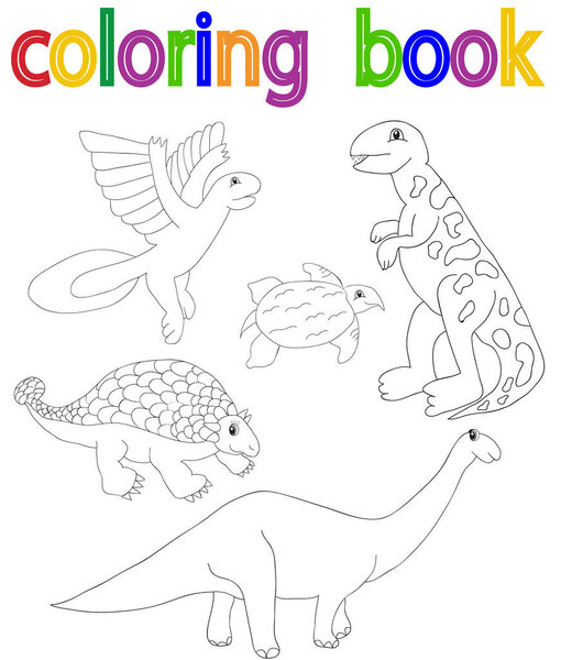 белый фон, книжная раскраска, динозавр, набор