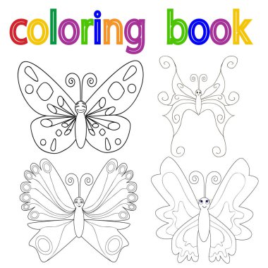 beyaz arkaplan, kitap boyama kelebeği, çizgi film