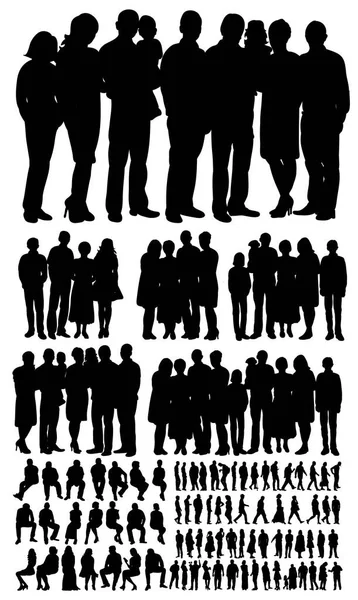 Силуэт Вектор Людей Семья Мужчины Группа Людей Коллекция — стоковый вектор