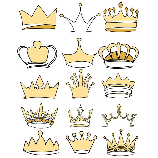 Vector Isolated Golden Silhouette Crown Set — Stock Vector