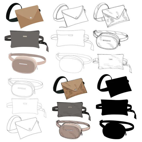 Aislado Bolso Cintura Femenino Accesorio Conjunto — Vector de stock