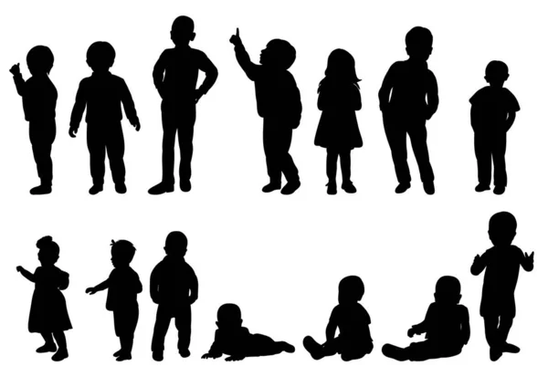 Verzameling Set Kinderen Silhouet — Stockvector