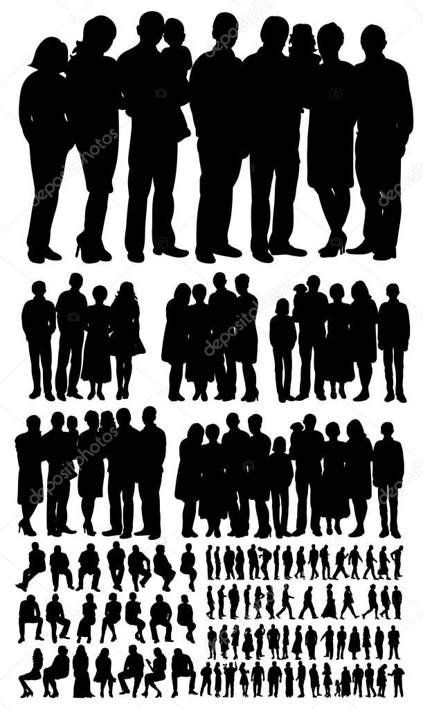 silhouette, people vector, family, men, group of people, collection