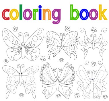  Kitap boyama, beyaz arka planda kelebek.