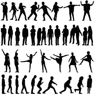  soyutlanmış, siluet seti çocukları, insanları, dansı