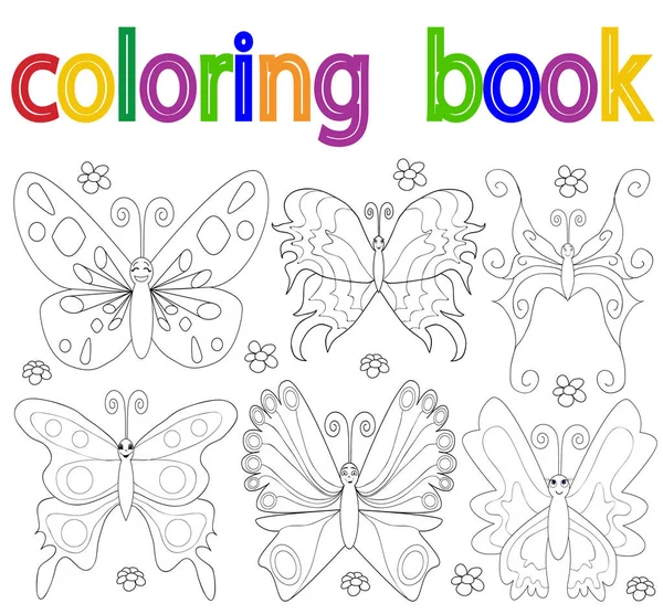 Buch Färbung Schmetterling Auf Weißem Hintergrund — Stockvektor