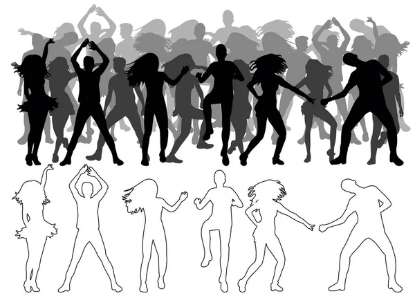 Skizze Von Tanzenden Menschen Silhouette Tanzenden Menschen Vektor Sammlung — Stockvektor