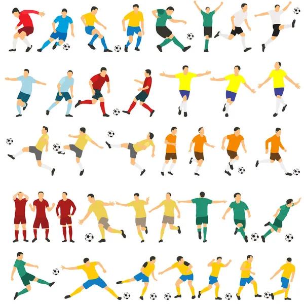 Vector White Background Soccer Players Flat Style Set — Stock Vector