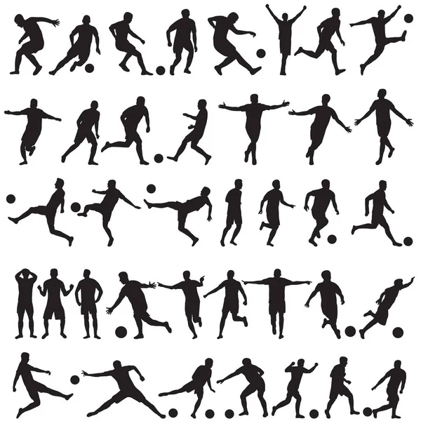 vektör, beyaz arkaplan, futbolcu siluetleri ayarlandı