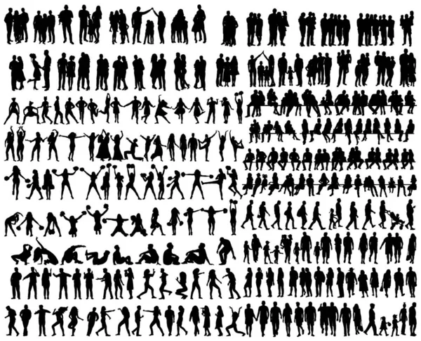 People Silhouettes Set White Background — Stock Vector