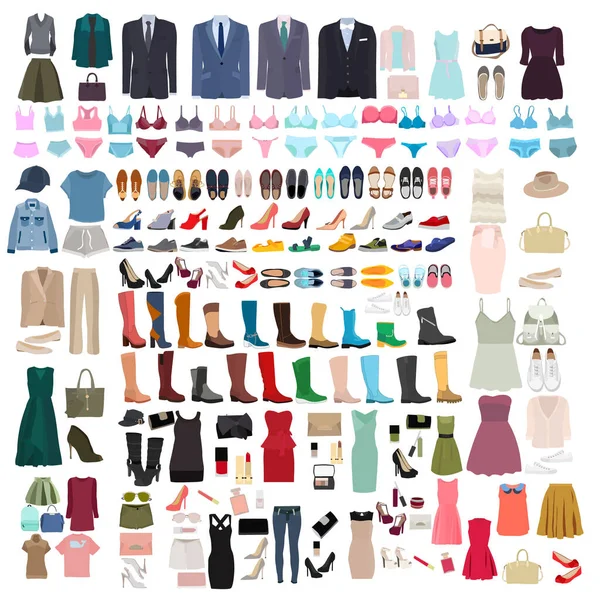 Vecteur Isolé Ensemble Femmes Hommes Vêtements Chaussures — Image vectorielle